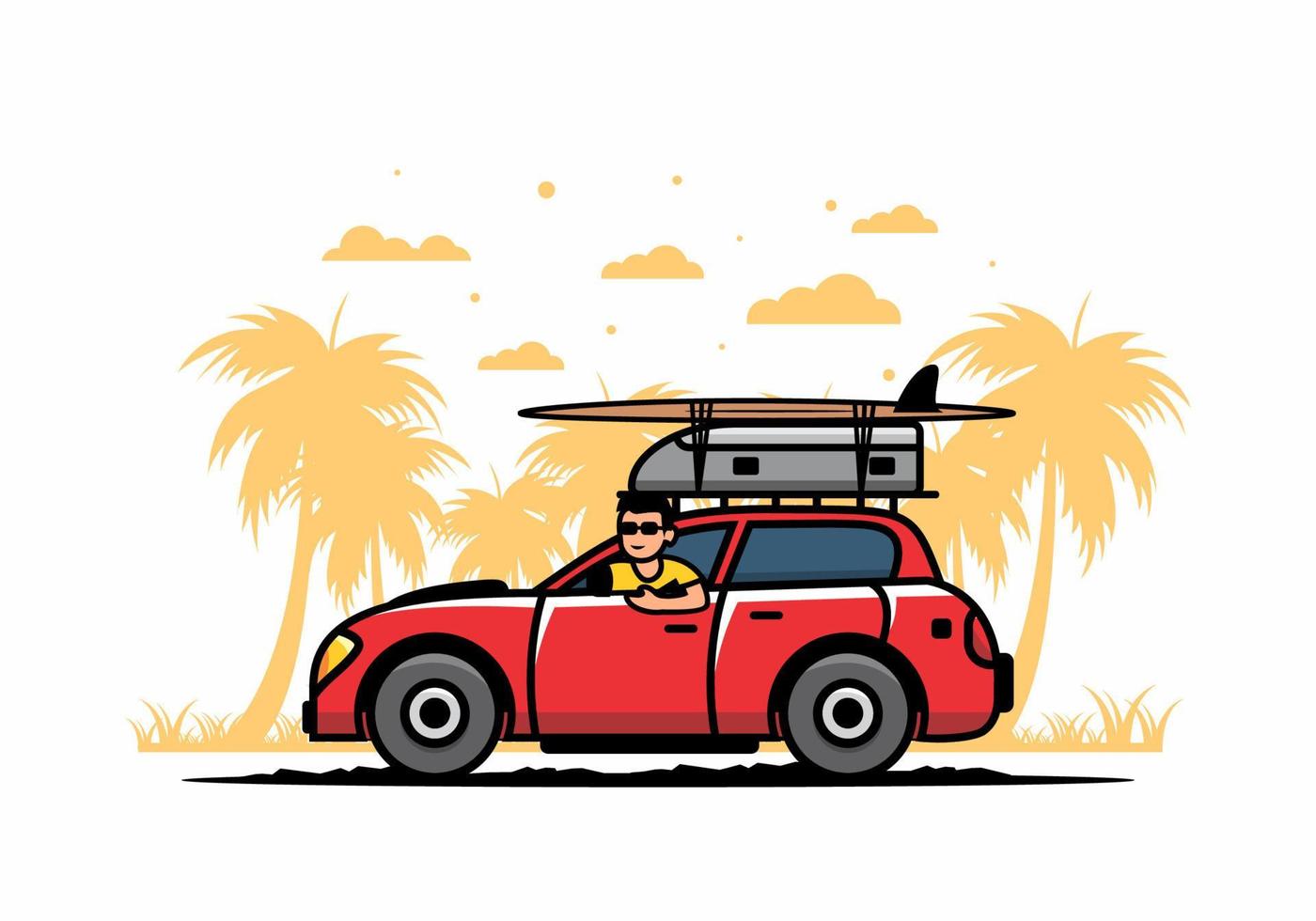 ilustración de un hombre montando un coche de vacaciones vector