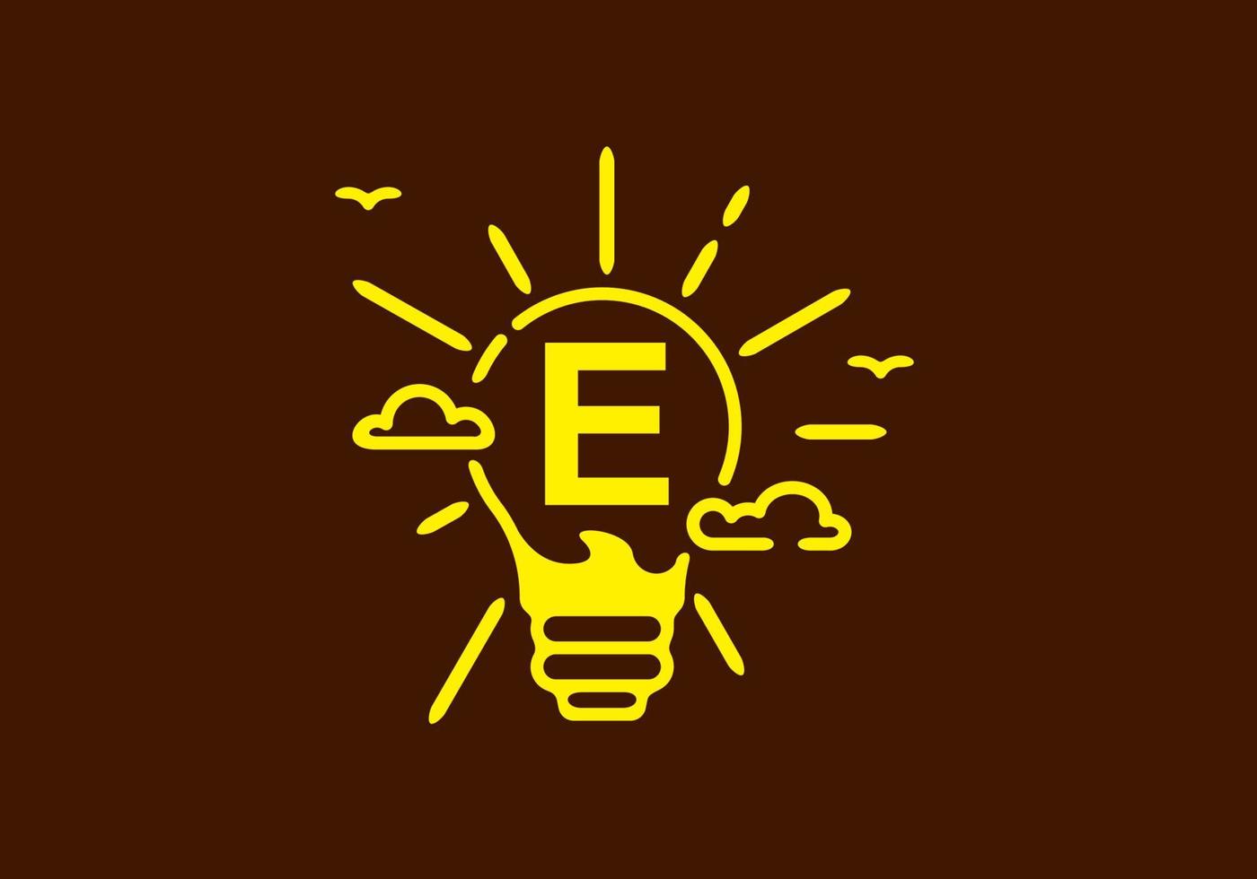 Yellow color of E initial letter in bulb shape with dark background vector