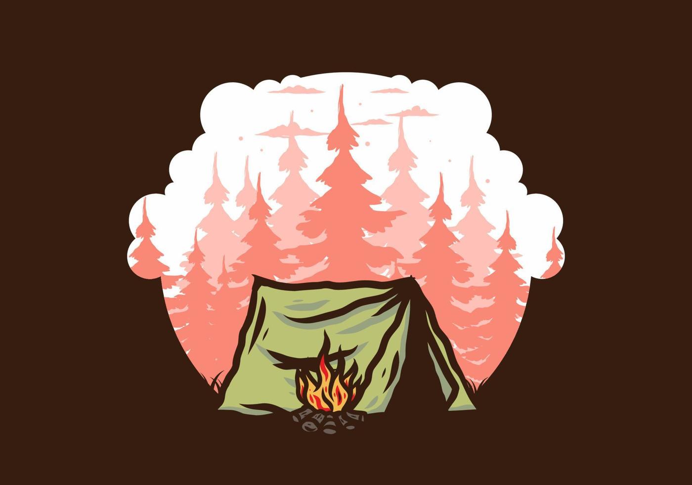 Forest camping with bonfire illustration badge vector