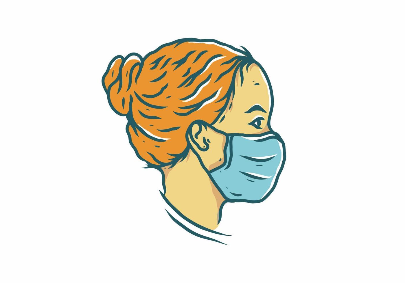 mujer con un dibujo de ilustración de máscara médica vector