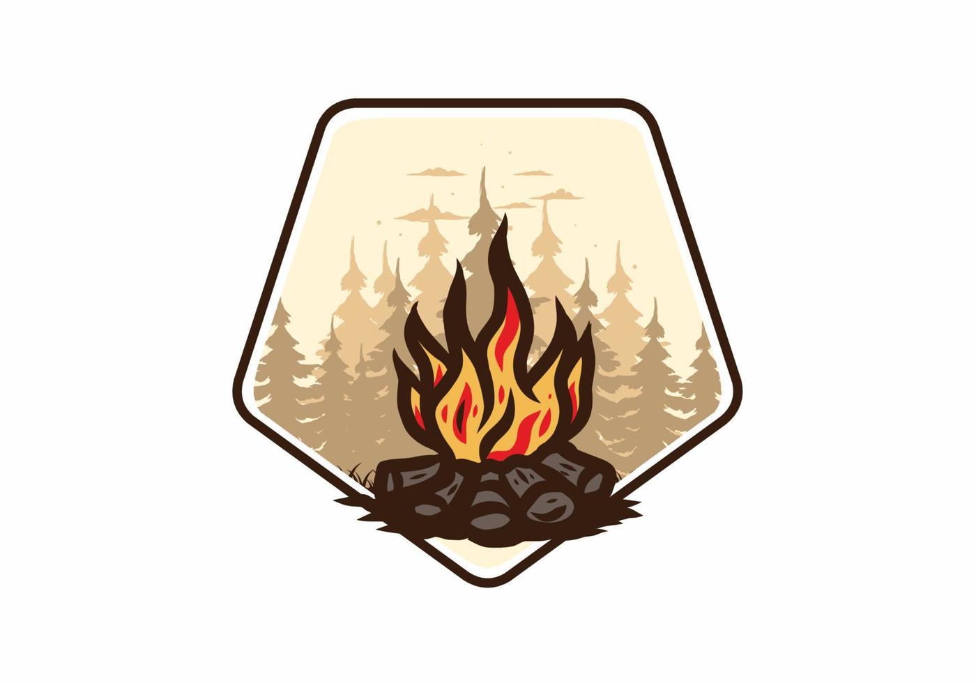 Bonfire in the jungle badge illustration vector