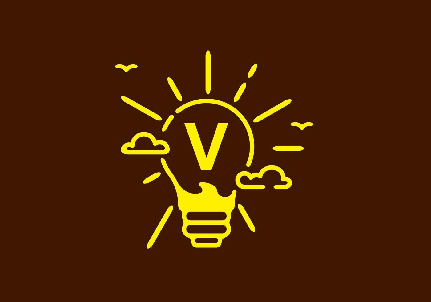 Yellow color of V initial letter in bulb shape with dark background vector