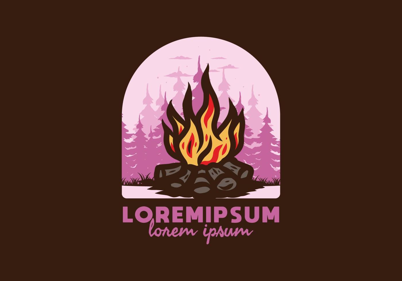 Bonfire in the jungle badge illustration vector