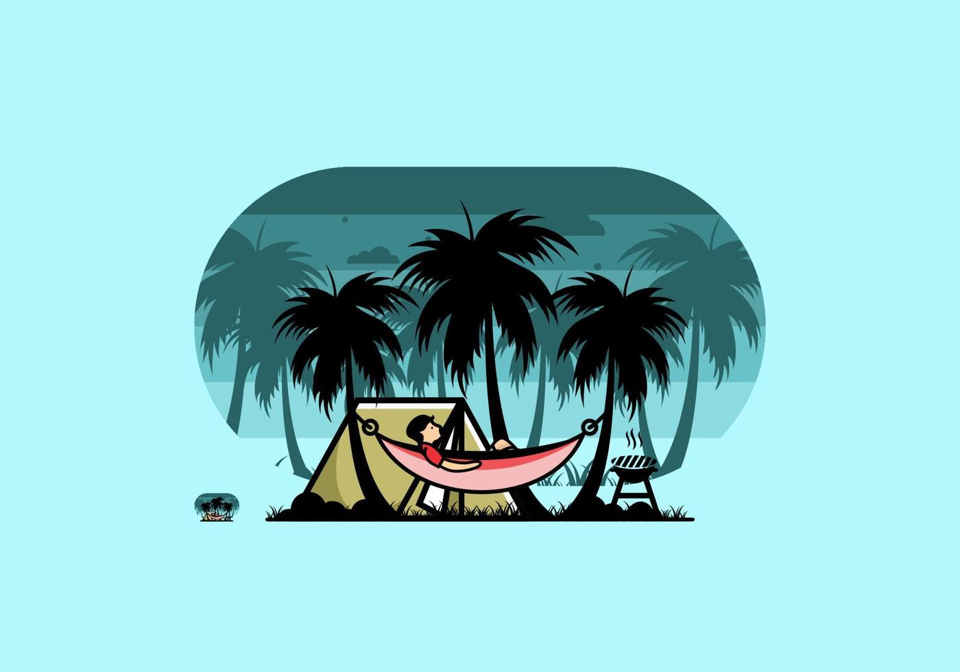 Tent and hammock with coconut trees illustration vector