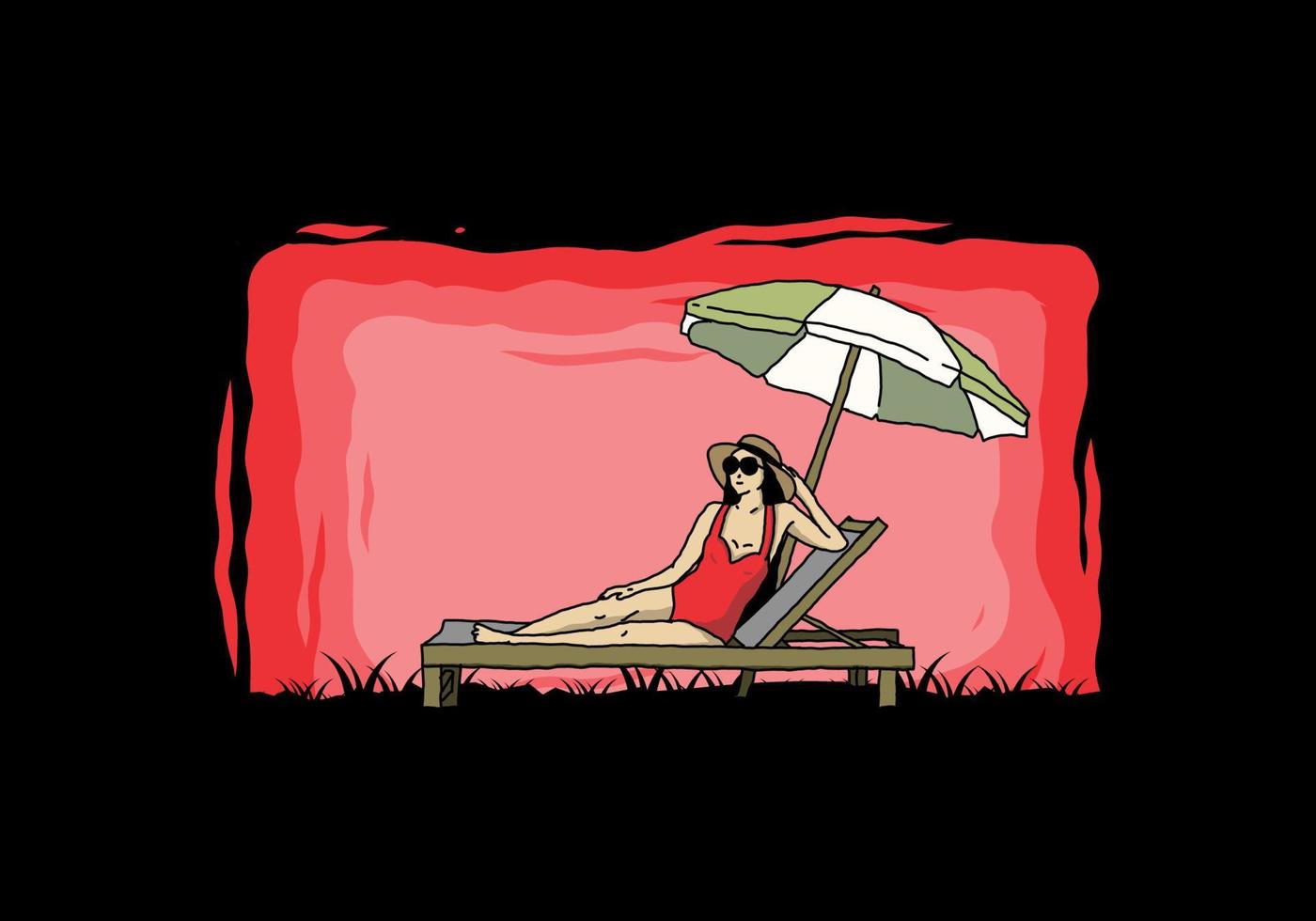 Relax on the beach chair under the umbrella illustration vector