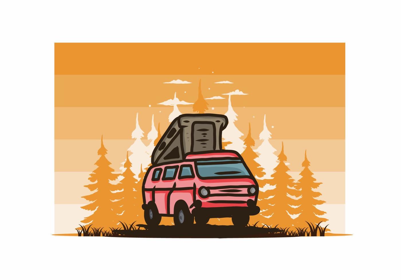 Camping van in the jungle illustration vector