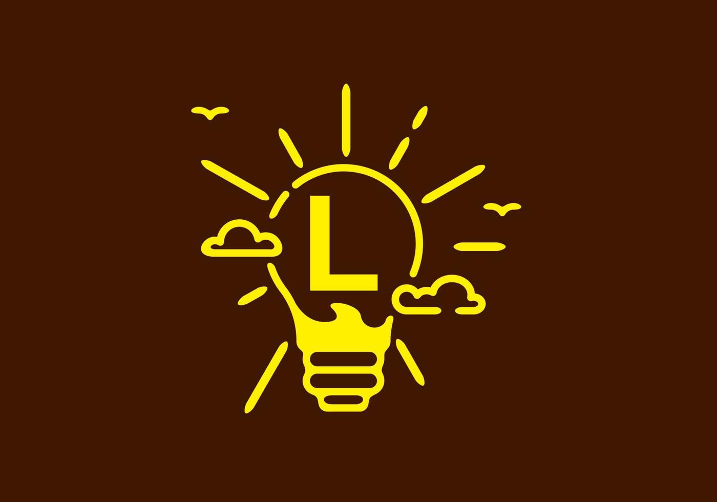 Yellow color of L initial letter in bulb shape with dark background vector