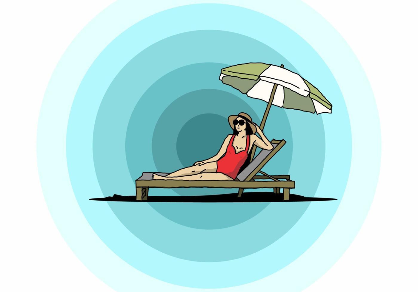 Relax on the beach chair under the umbrella illustration vector