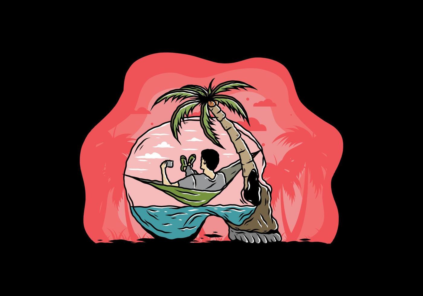 Man on hammock in skull shape illustration vector