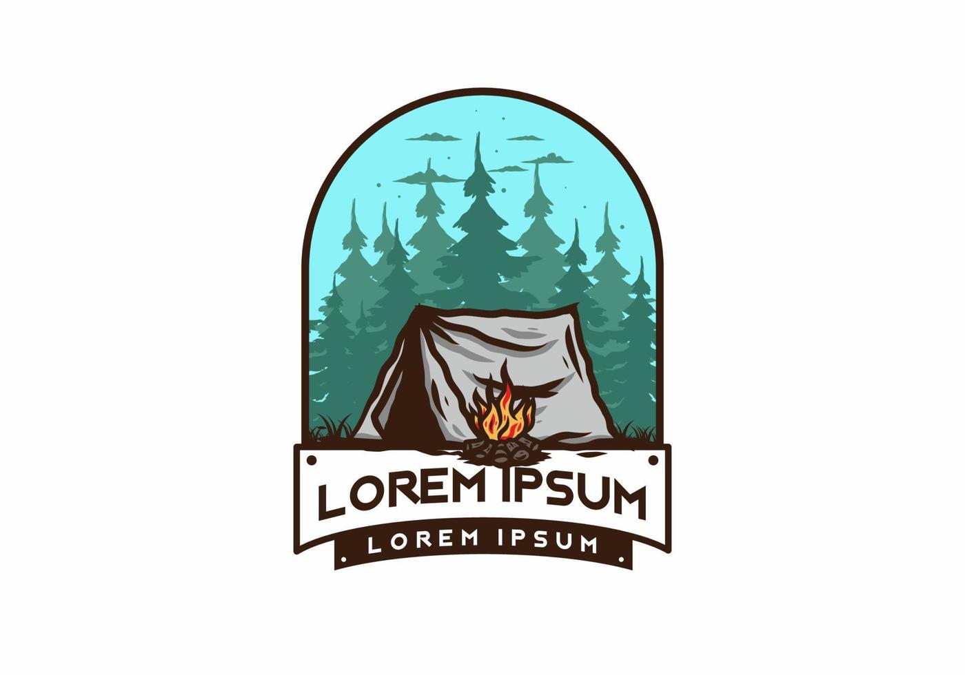 Forest camping with bonfire illustration badge vector