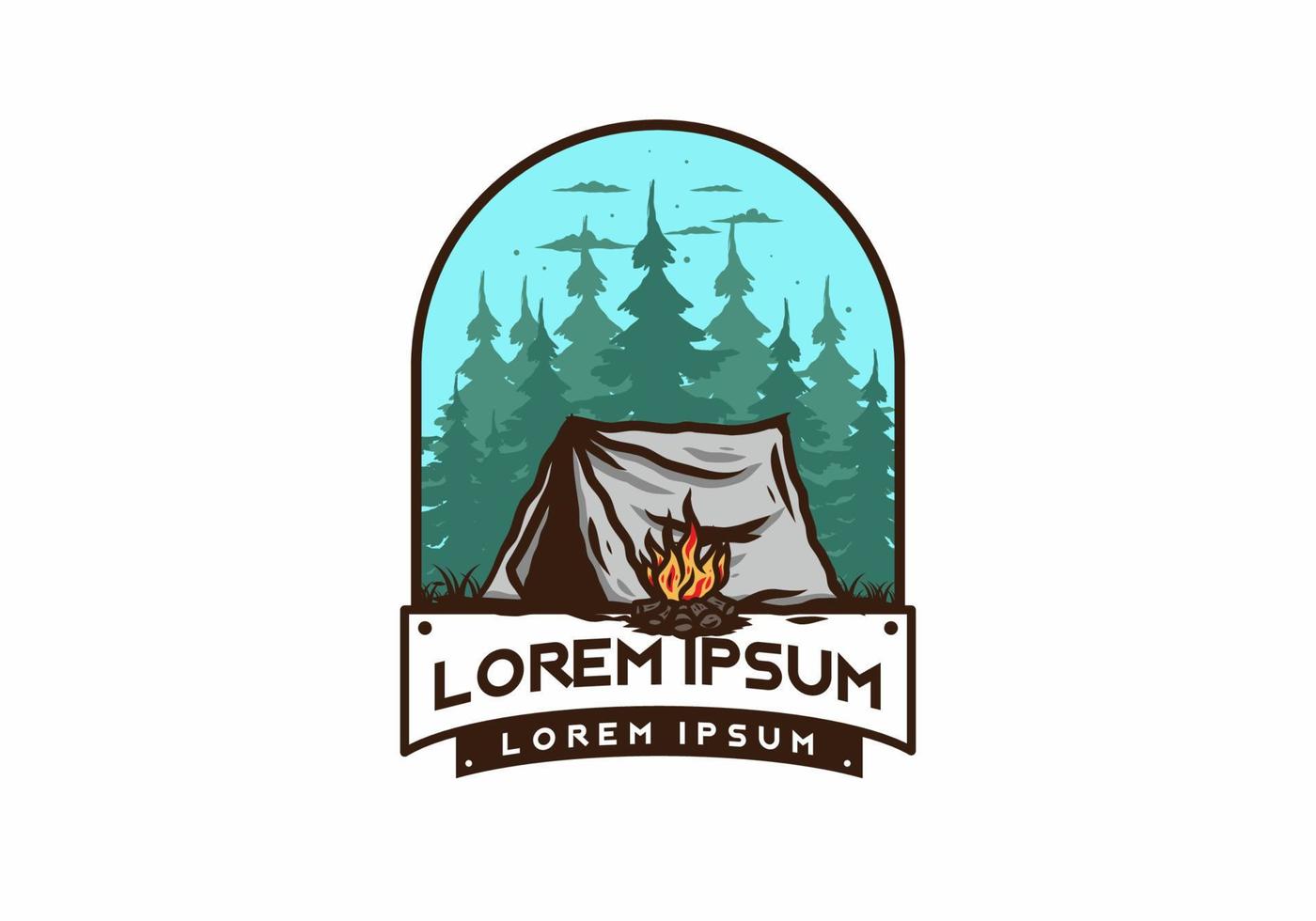 campamento forestal con insignia de ilustración de hoguera vector