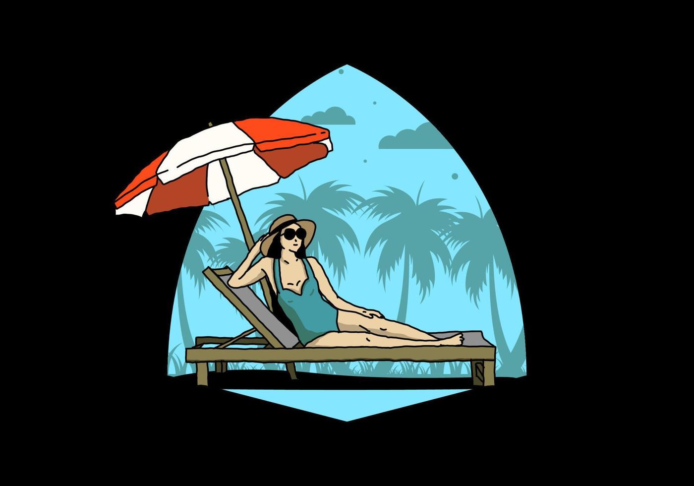 Relax on the beach chair under the umbrella illustration vector