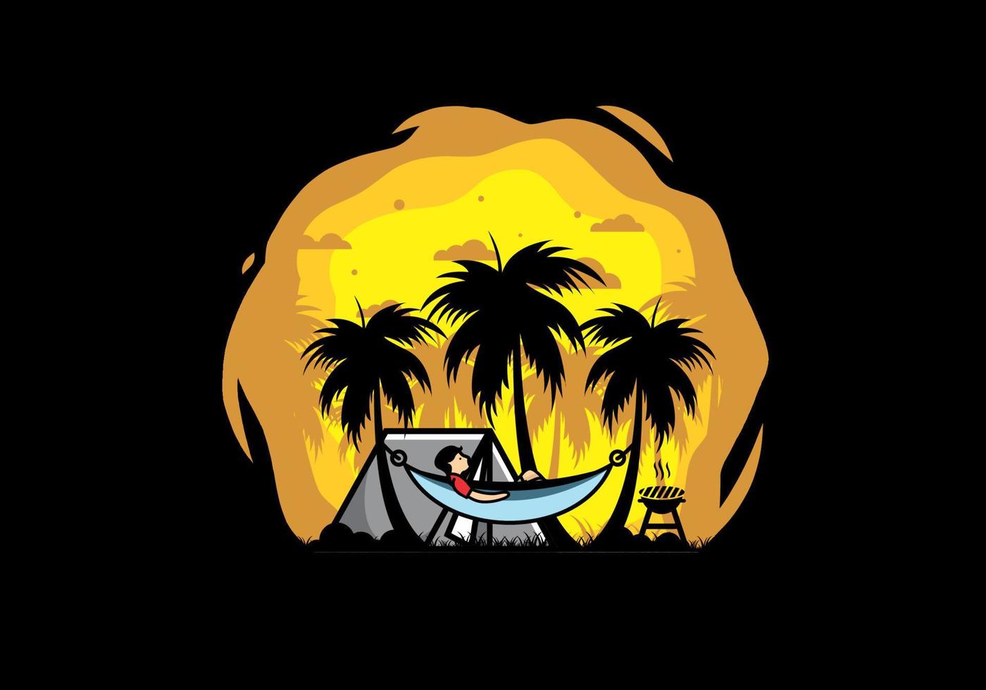 carpa y hamaca con ilustración de cocoteros vector