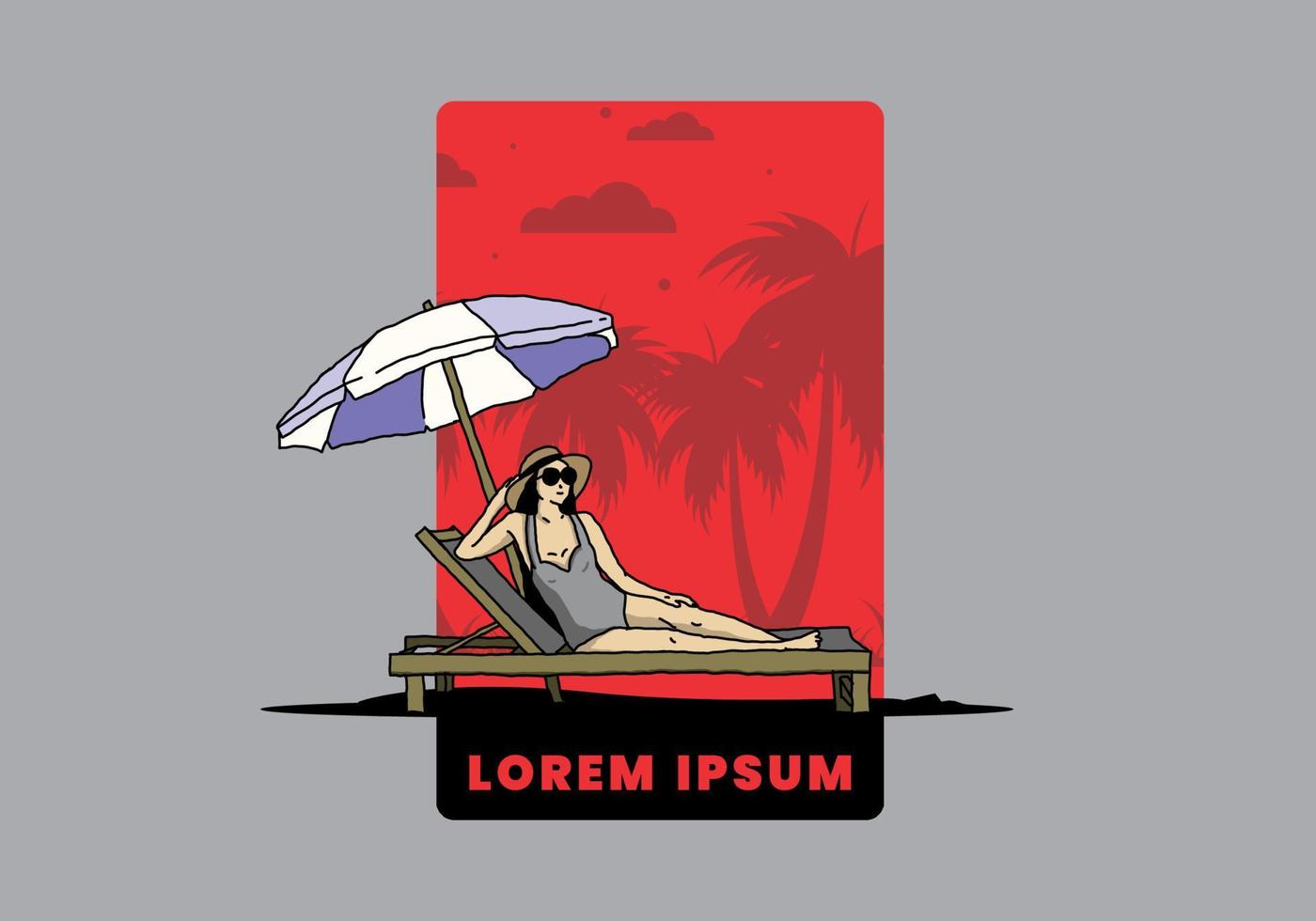Relax on the beach chair under the umbrella illustration vector