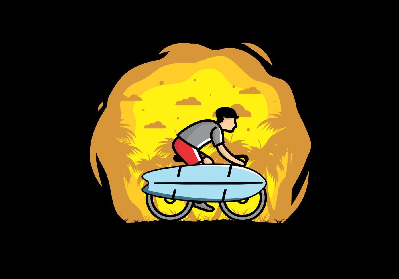 Ride a bike with a surf board illustration vector