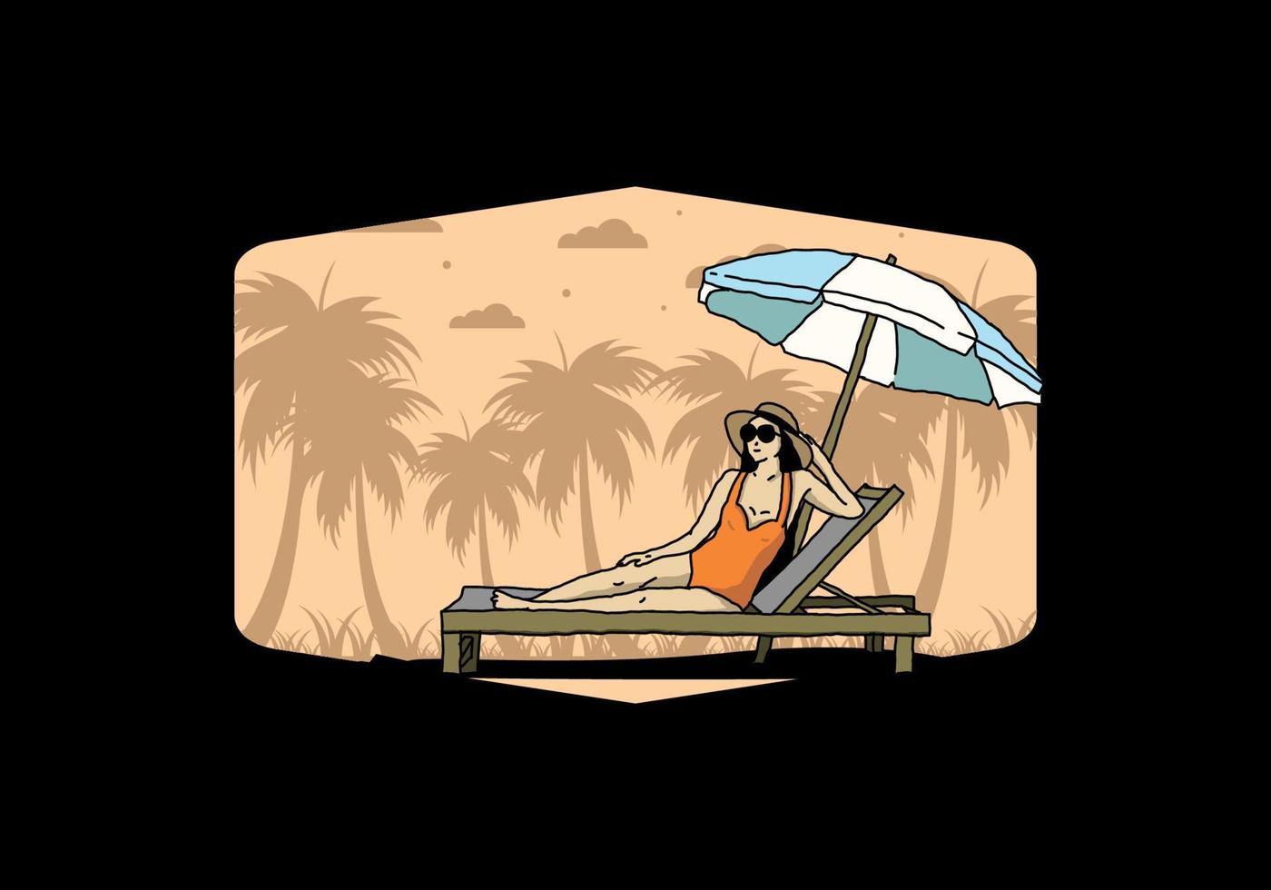 Relax on the beach chair under the umbrella illustration vector