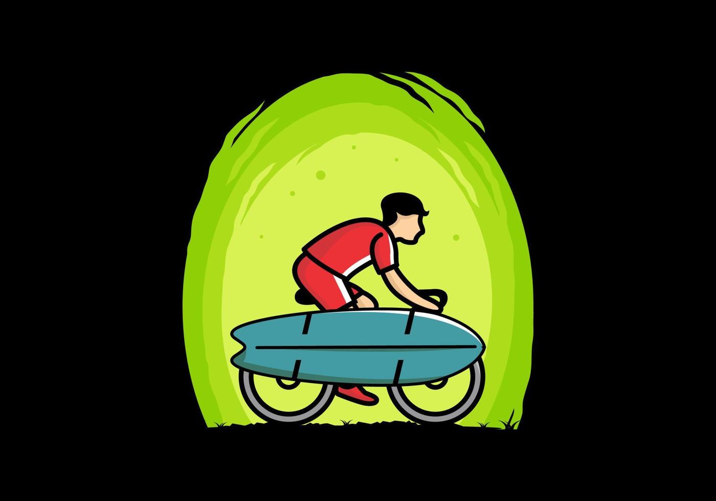 andar en bicicleta con una ilustración de tabla de surf vector