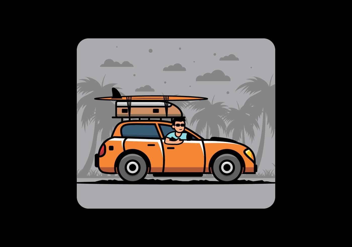 illustration of a man riding a car for vacation vector