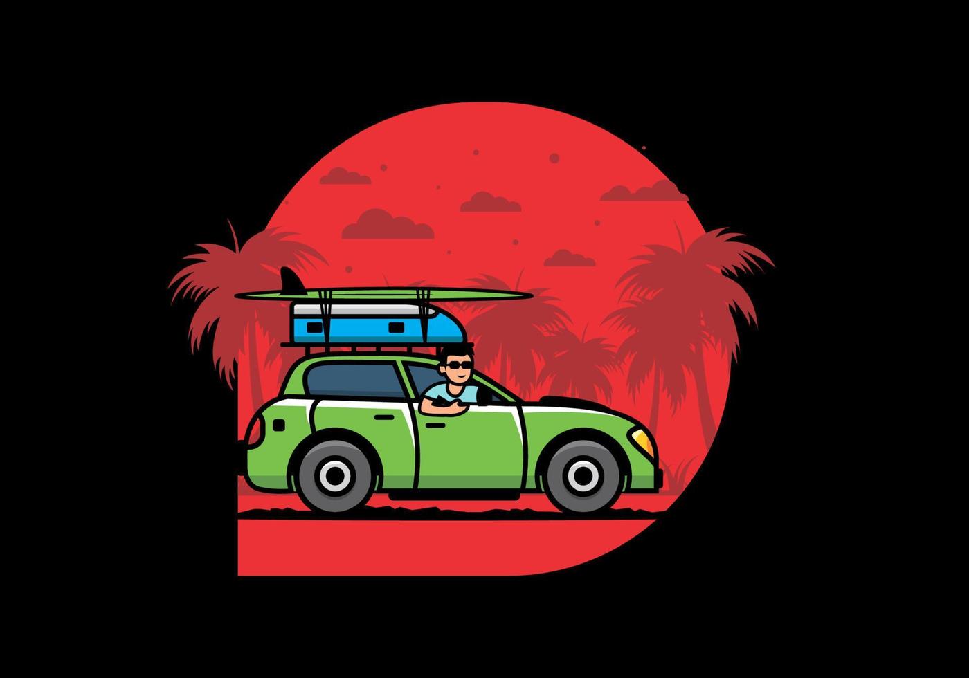 illustration of a man riding a car for vacation vector