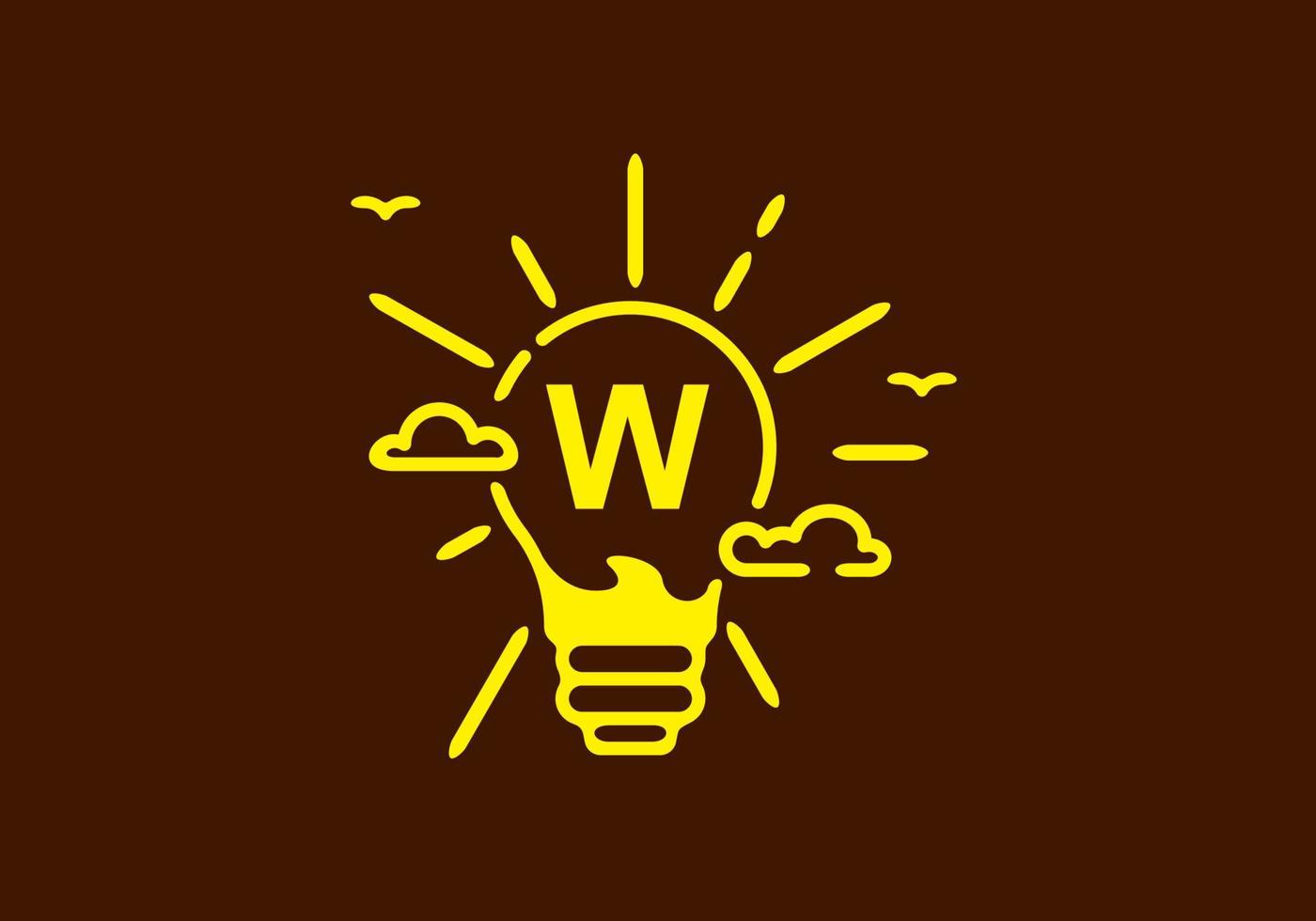 Yellow color of W initial letter in bulb shape with dark background vector