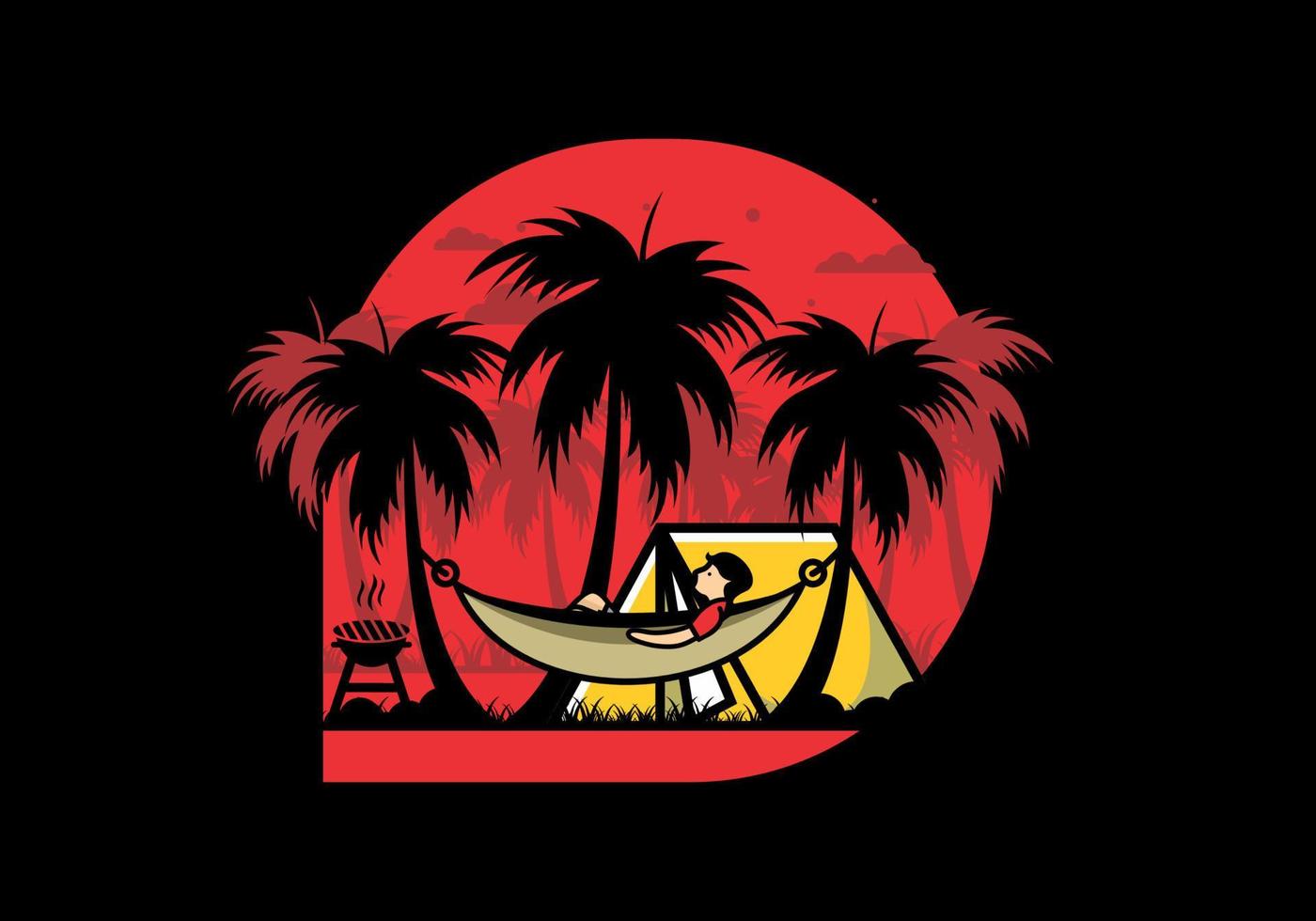 Tent and hammock with coconut trees illustration vector