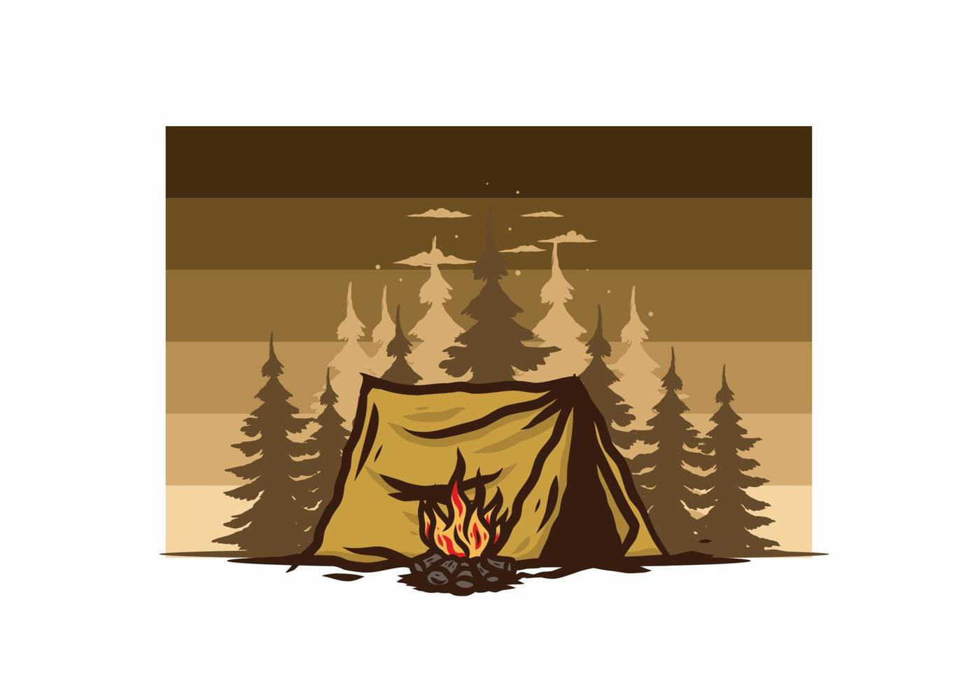 Forest camping with bonfire illustration badge vector