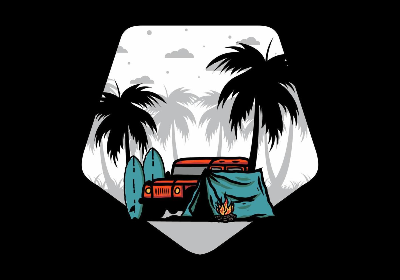 Camping on the beach with off road car vector