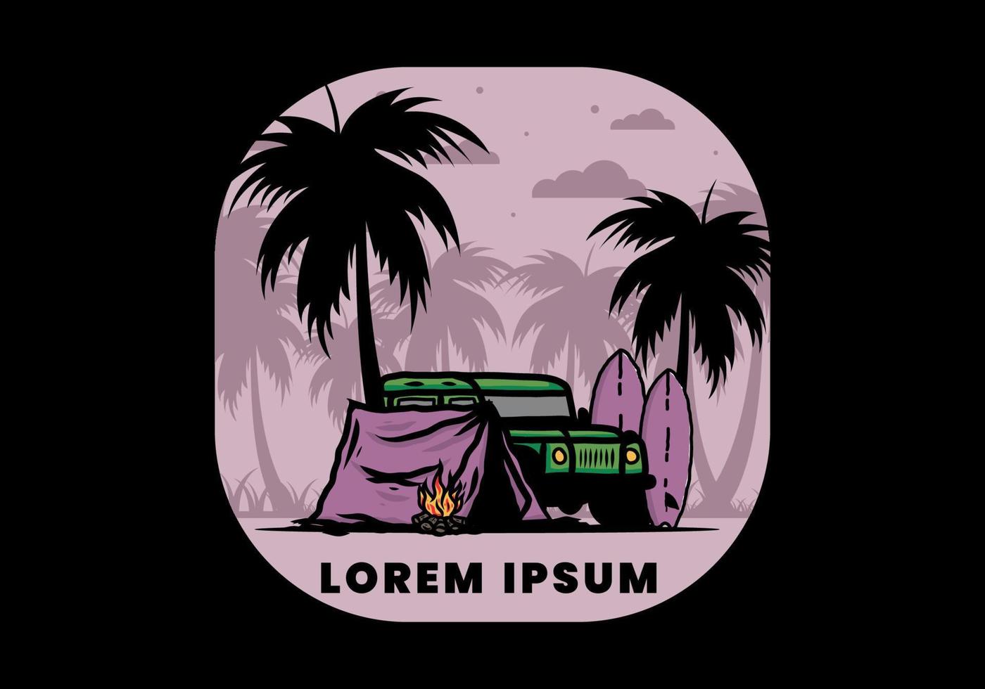 Camping on the beach with off road car vector