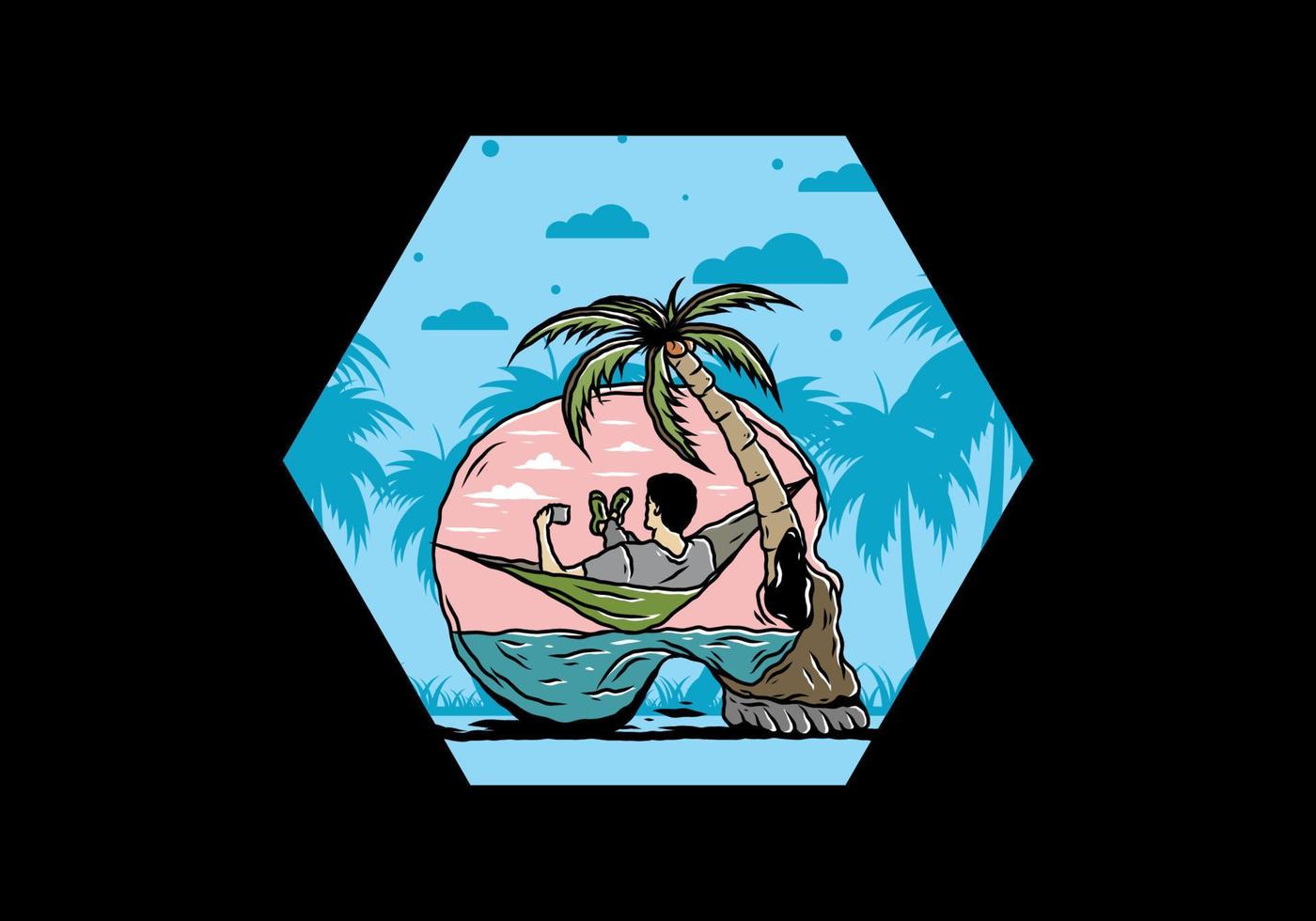Man on hammock in skull shape illustration vector