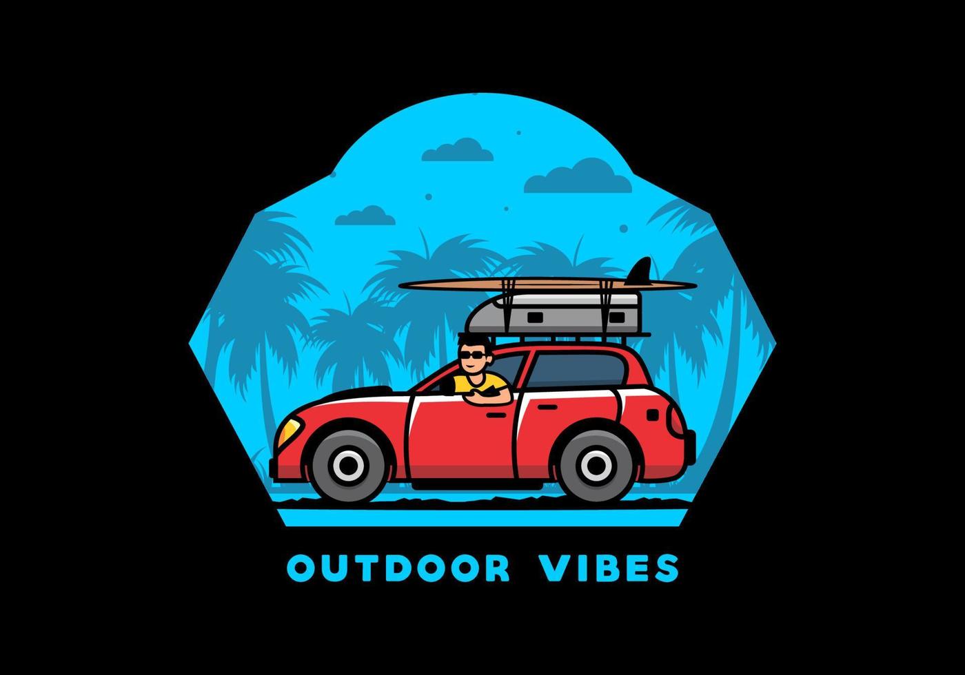 illustration of a man riding a car for vacation vector