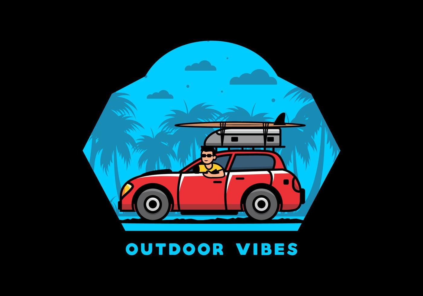 ilustración de un hombre montando un coche de vacaciones vector