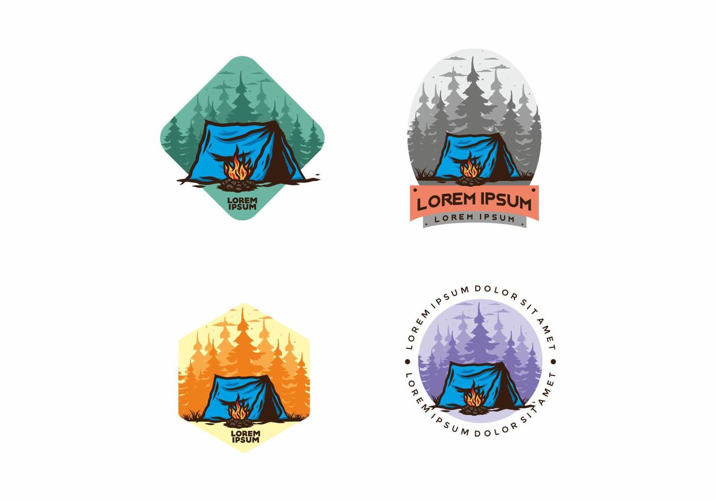 Forest camping with bonfire illustration badge vector