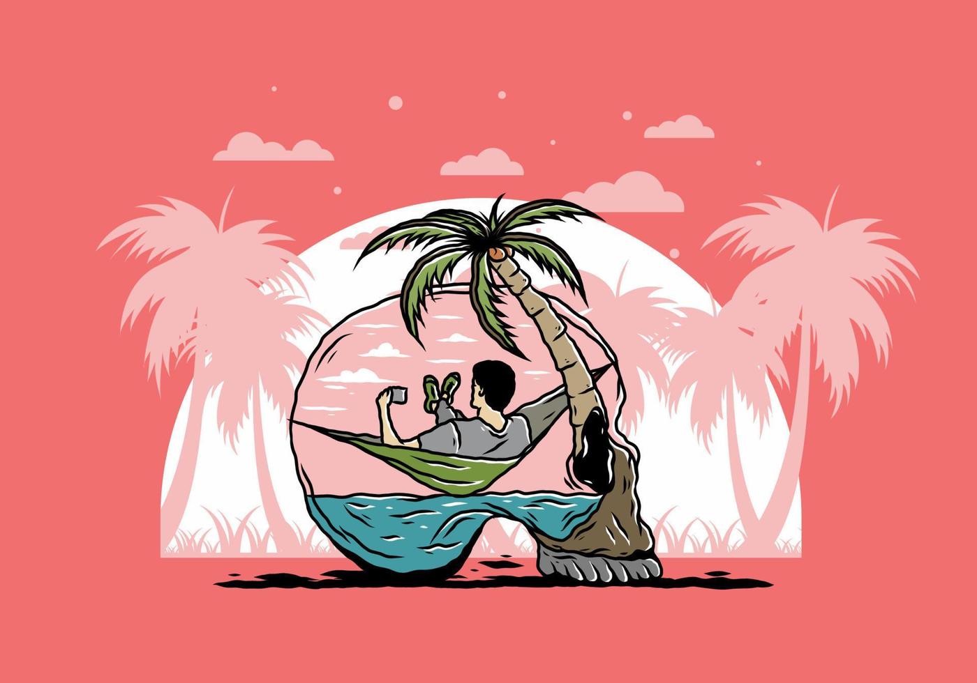 Man on hammock in skull shape illustration vector
