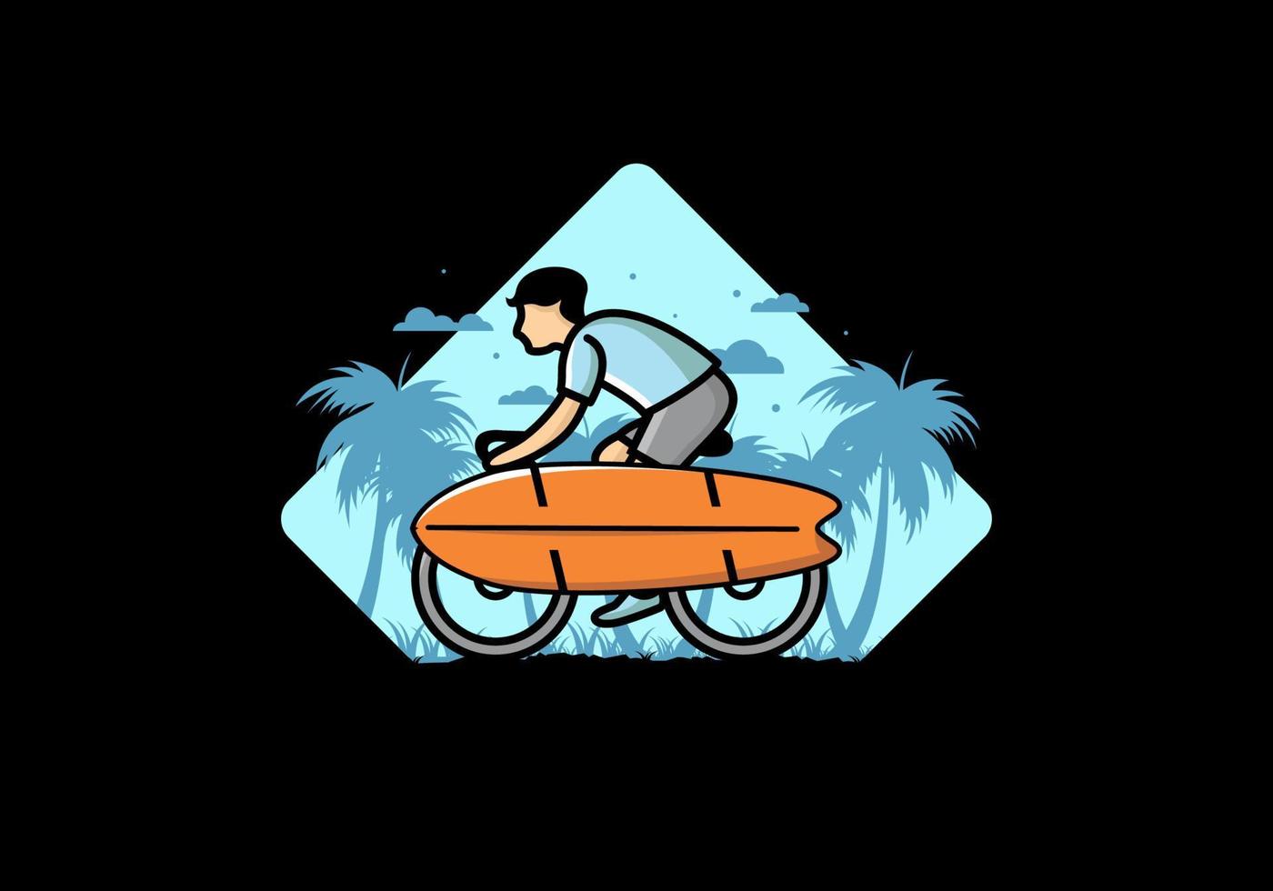 Ride a bike with a surf board illustration vector