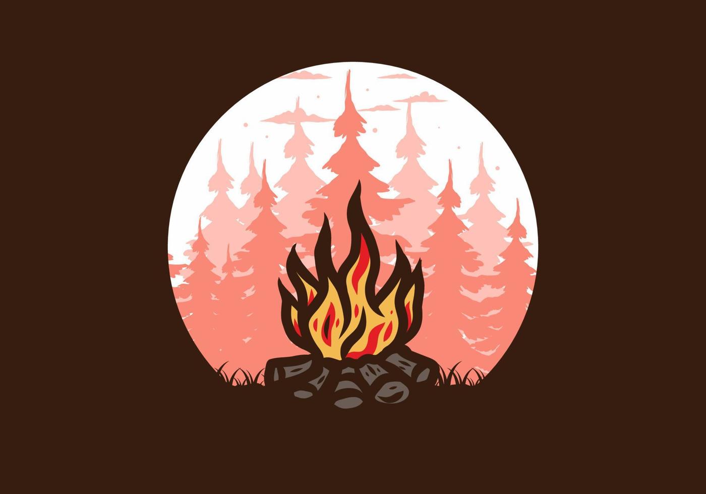 Bonfire in the jungle badge illustration vector