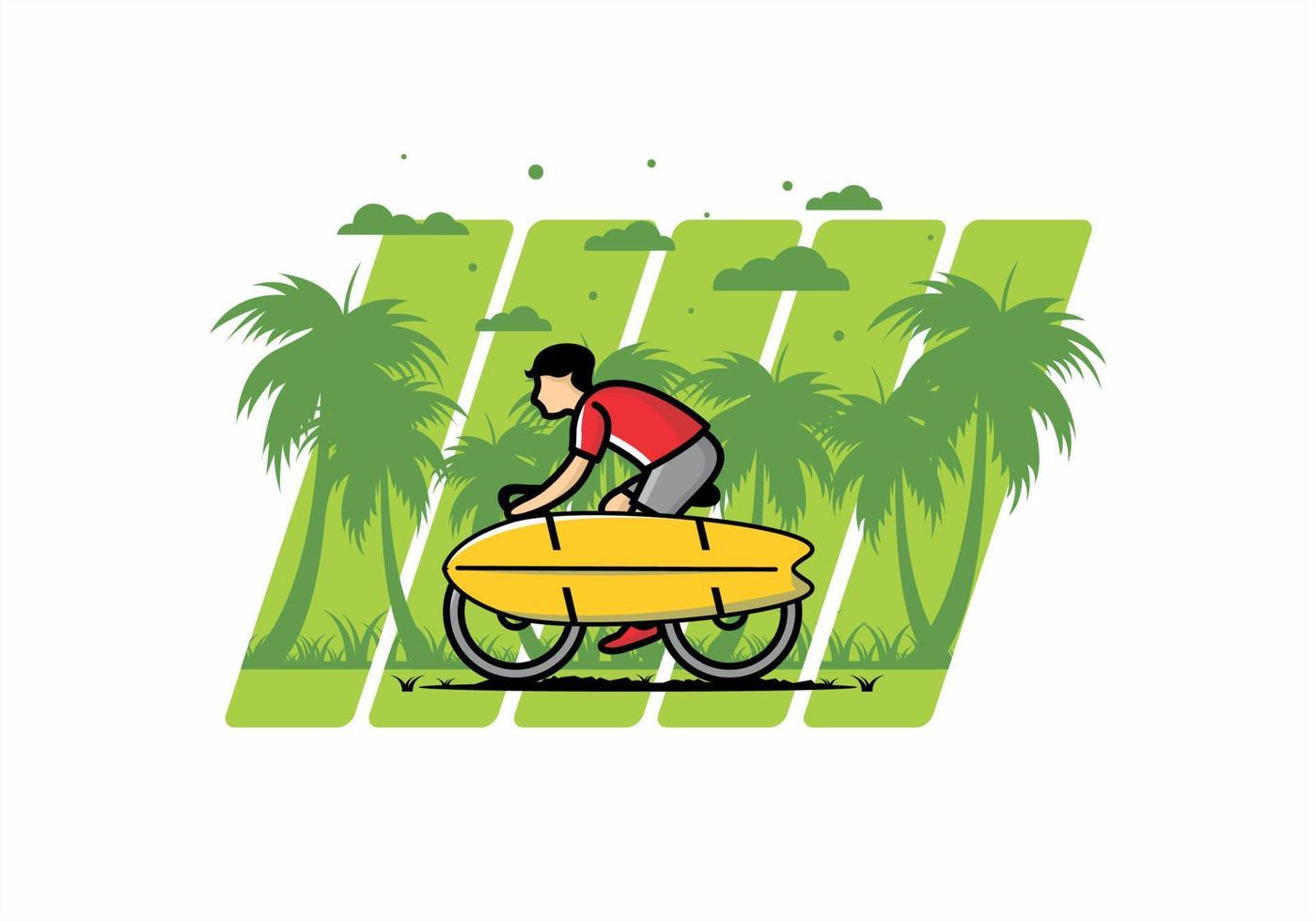 andar en bicicleta con una ilustración de tabla de surf vector