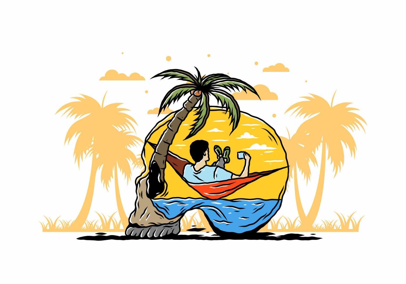 Man on hammock in skull shape illustration vector