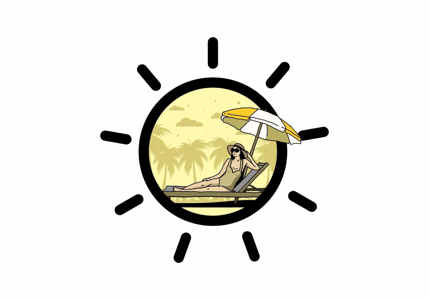 Relax on the beach chair under the umbrella illustration vector