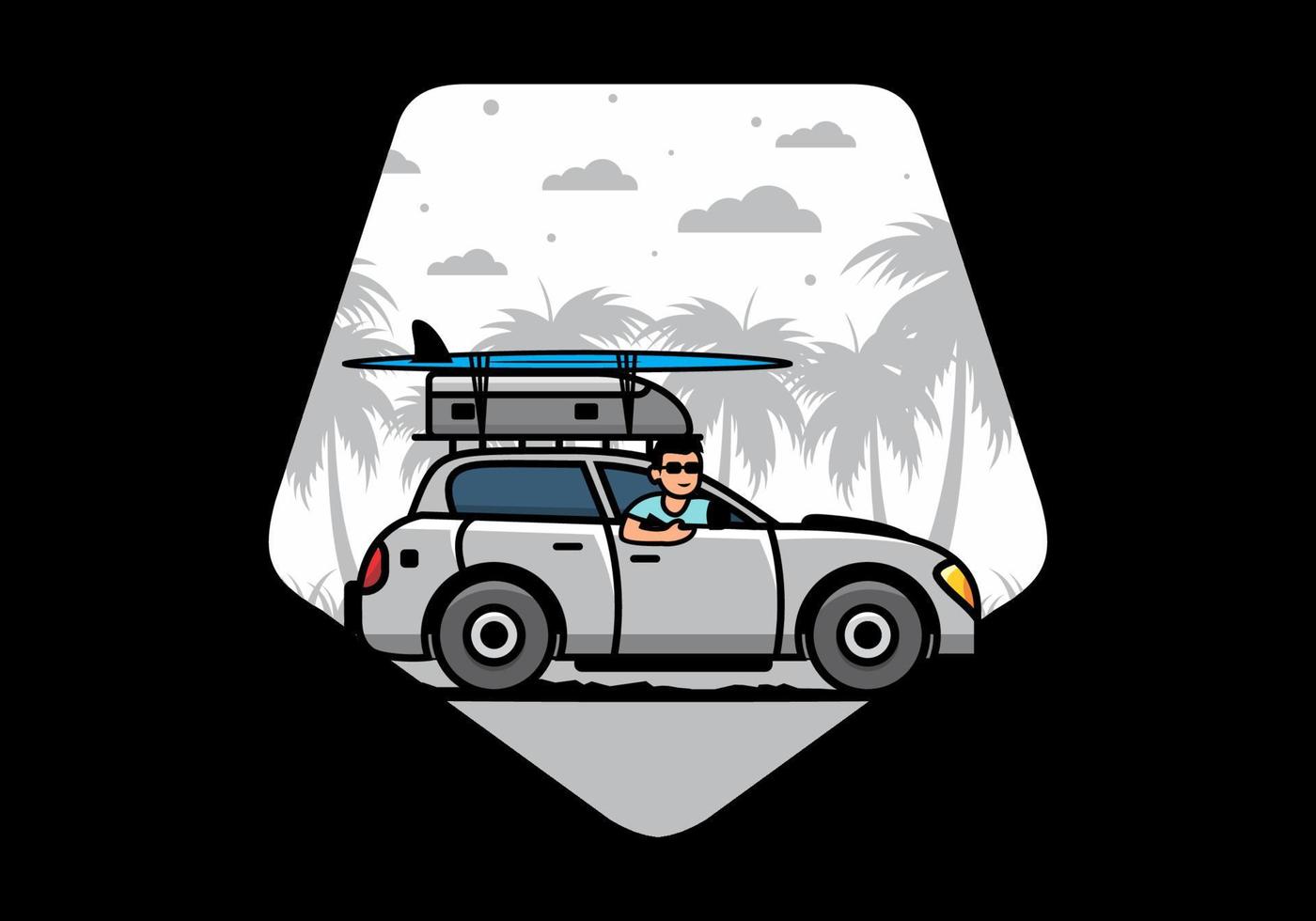 ilustración de un hombre montando un coche de vacaciones vector