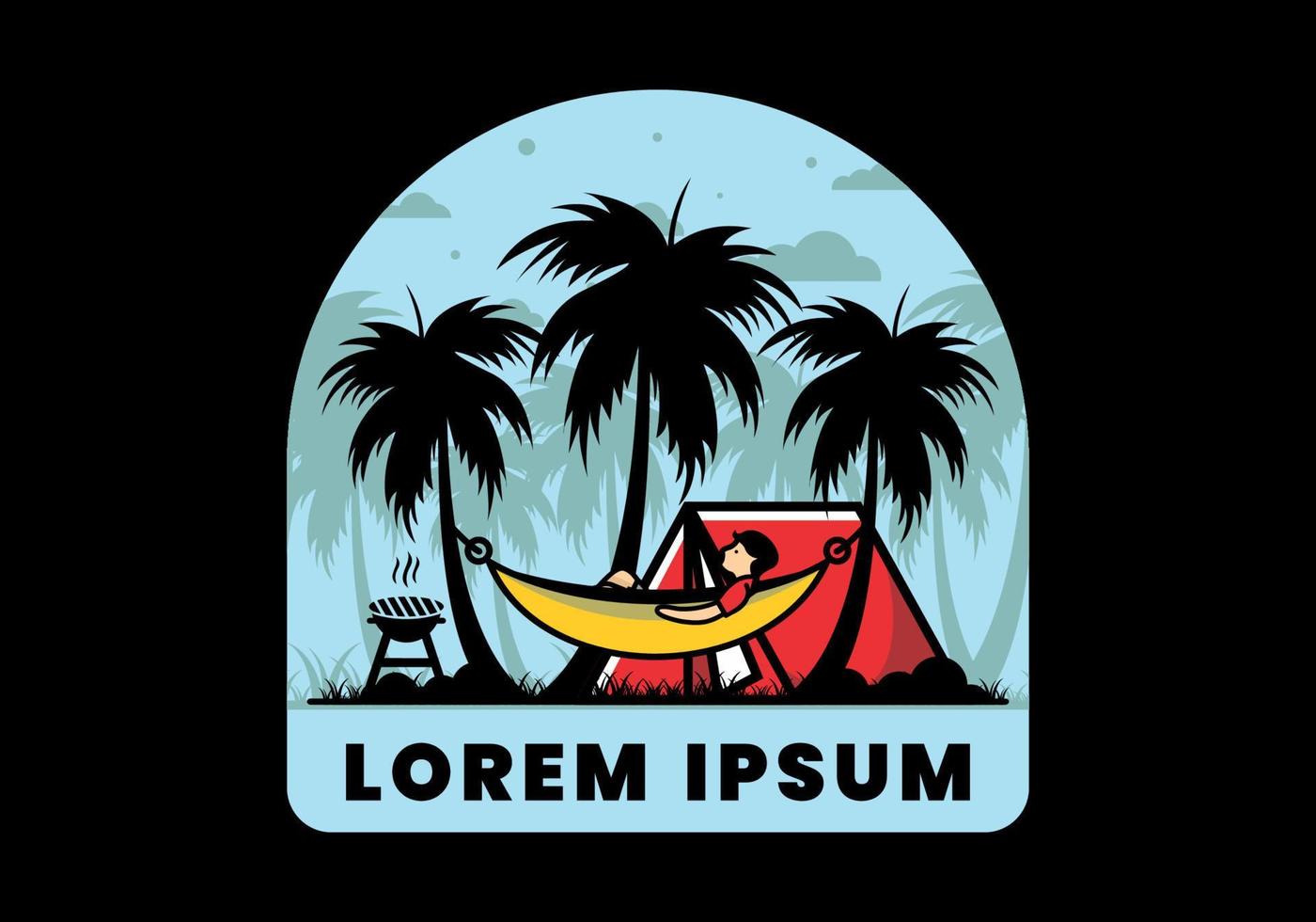 Tent and hammock with coconut trees illustration vector