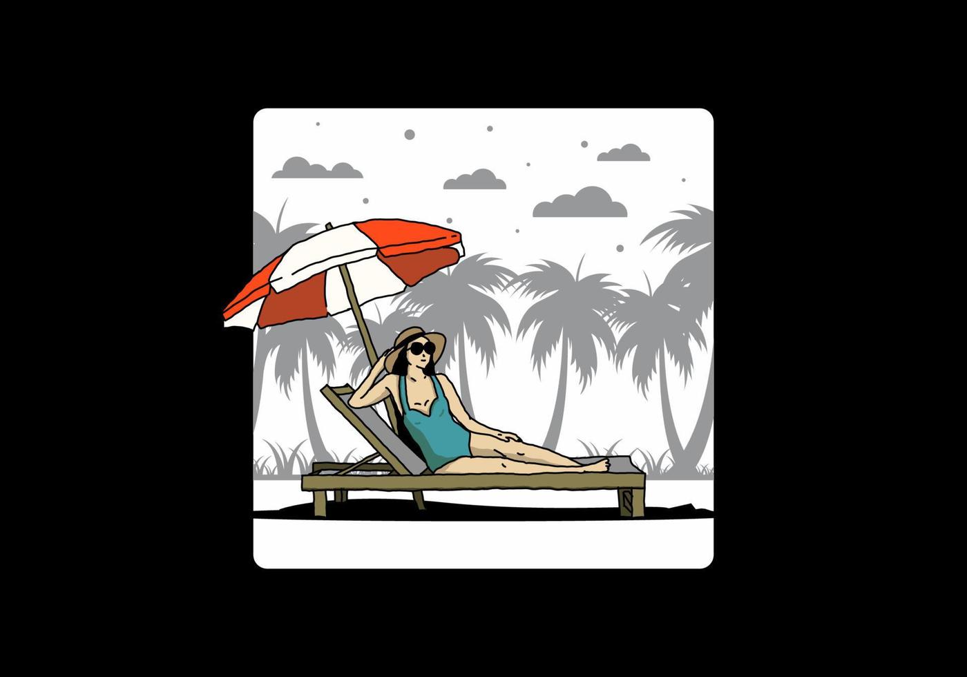 Relax on the beach chair under the umbrella illustration vector