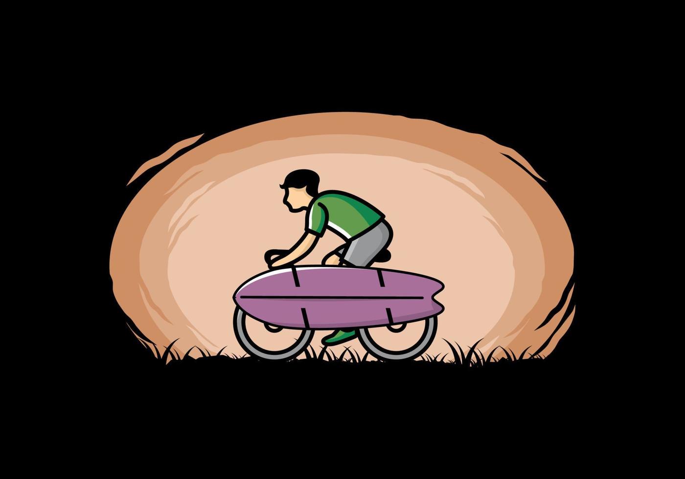 Ride a bike with a surf board illustration vector