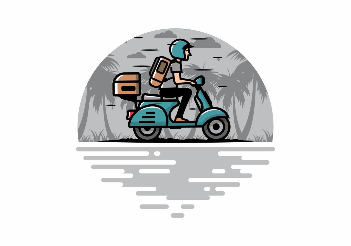 el hombre se va de vacaciones montando scooter ilustración vector