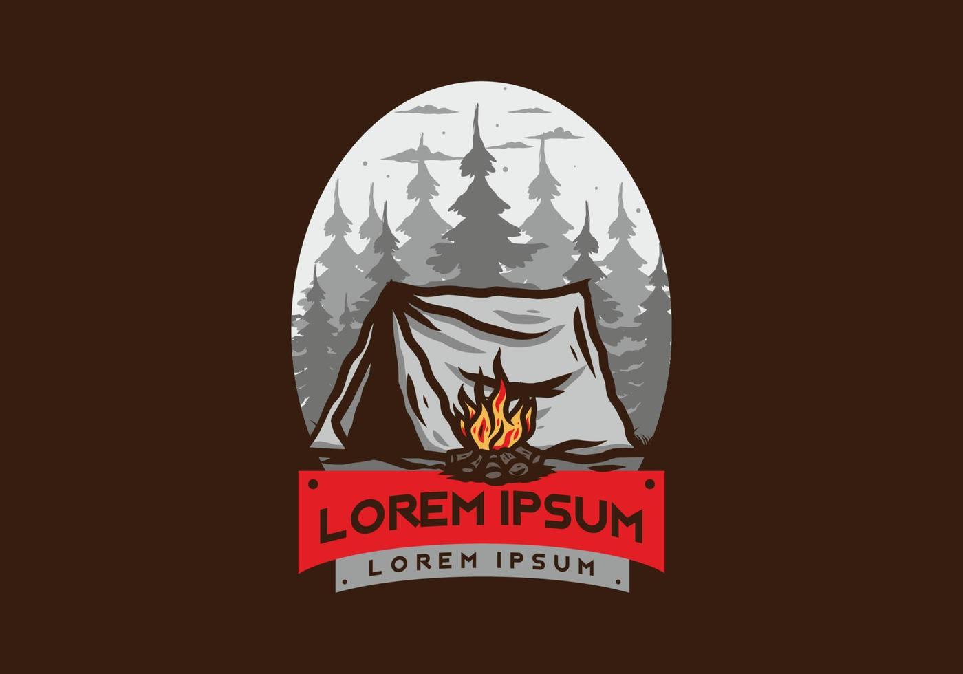 campamento forestal con insignia de ilustración de hoguera vector