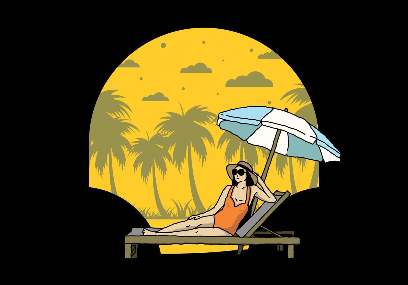 Relax on the beach chair under the umbrella illustration vector