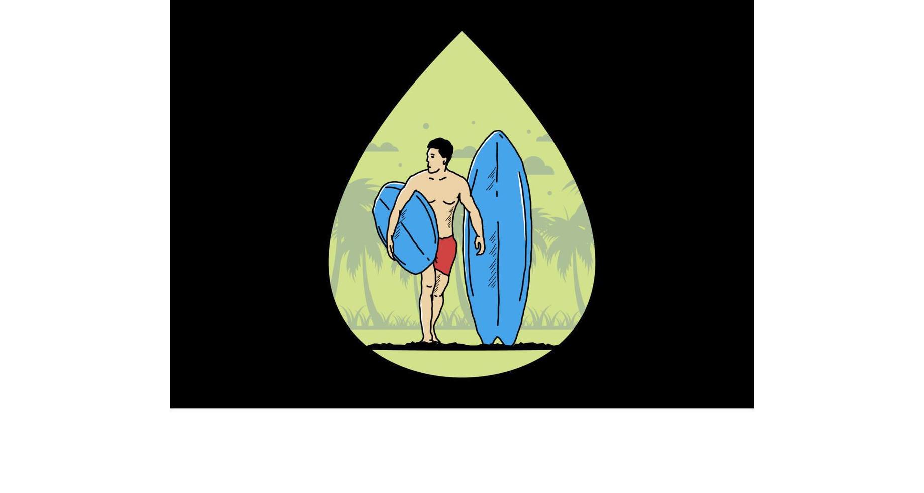 The shirtless man holding surfboard illustration vector