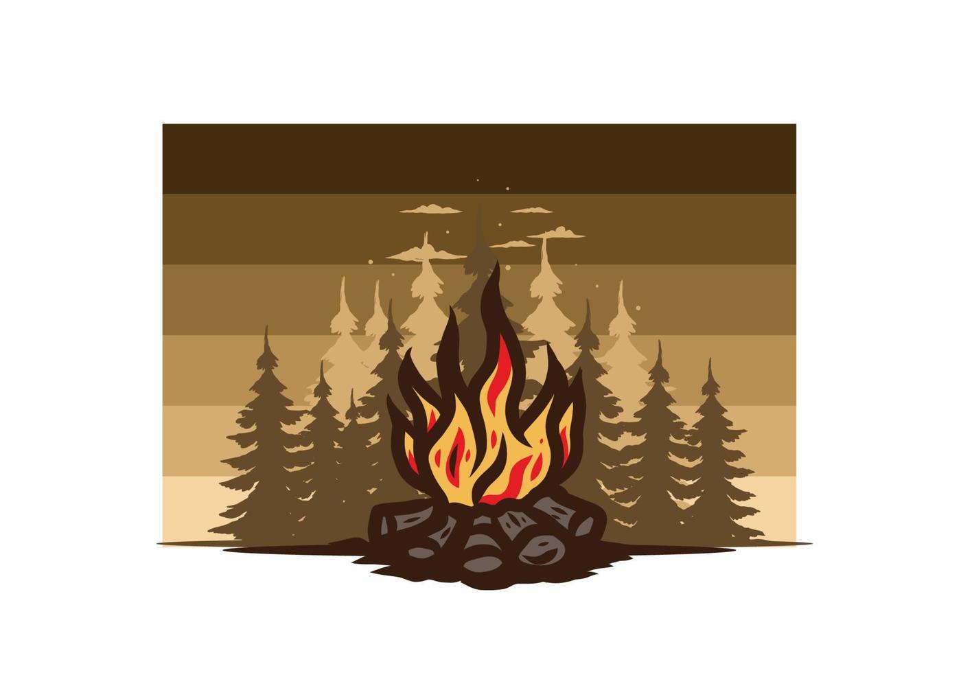 Bonfire in the jungle badge illustration vector