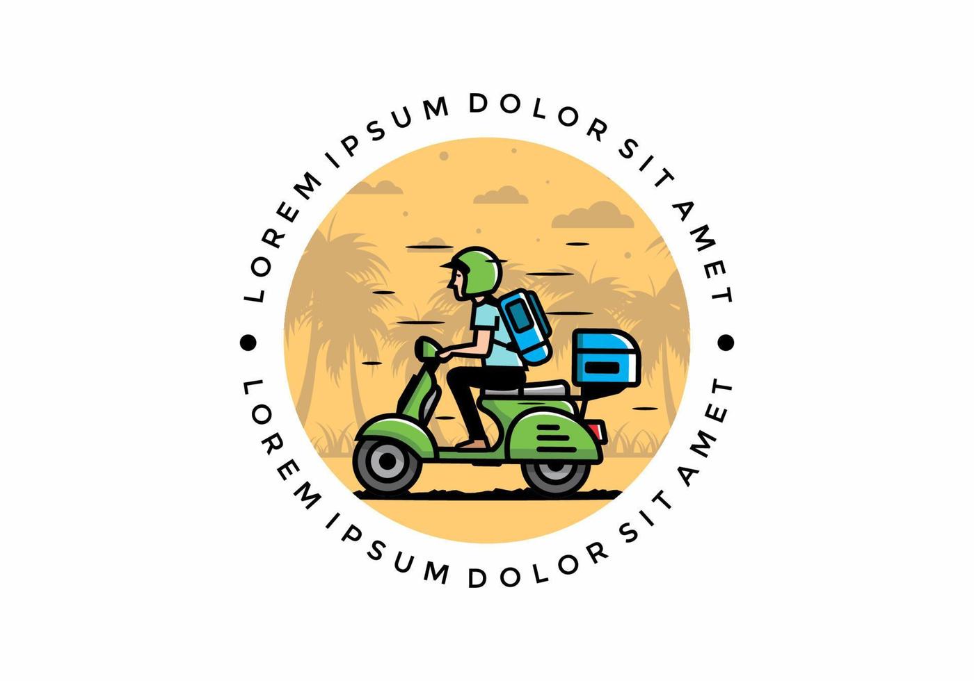 Man goes on vacation riding scooter illustration vector