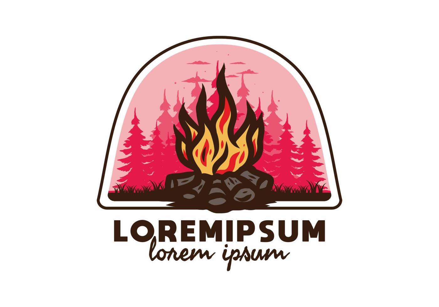 Bonfire in the jungle badge illustration vector