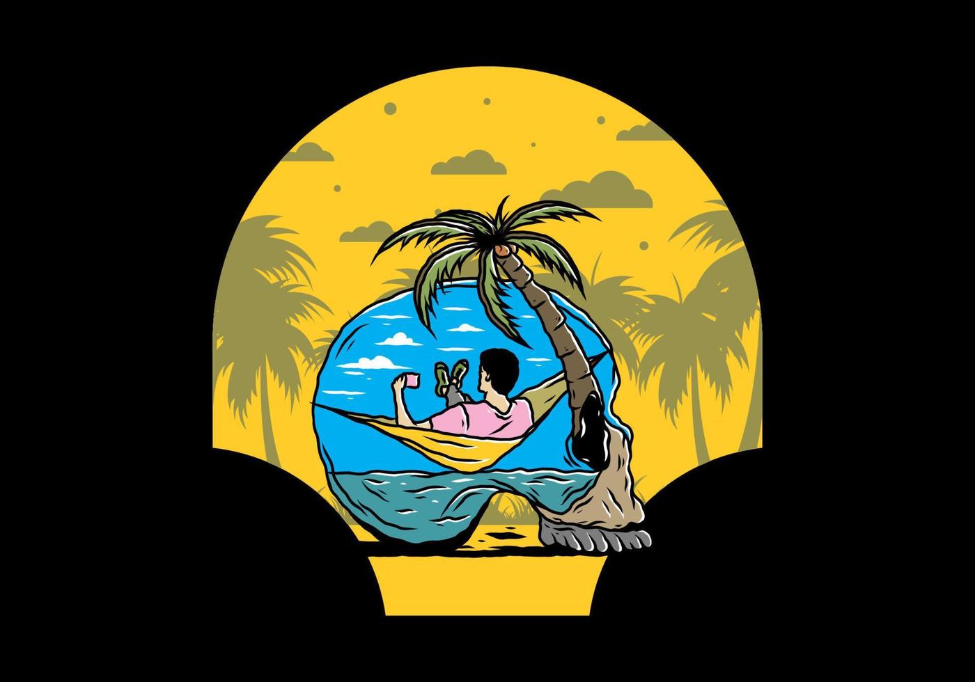 Man on hammock in skull shape illustration vector